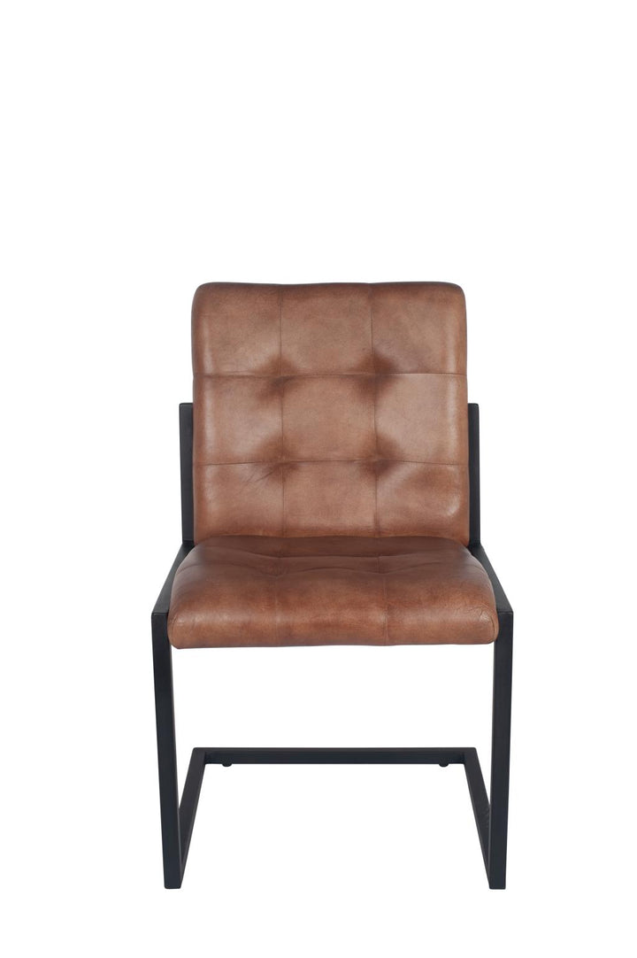 Arlo Vintage Brown Leather and Black Metal Stitched Back Chair