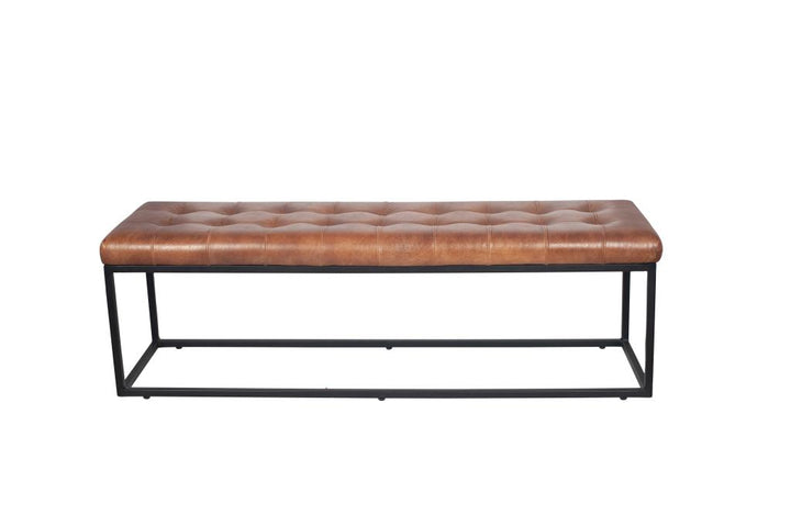 Arlo Vintage Brown Leather and Metal Stitched Seat Bench