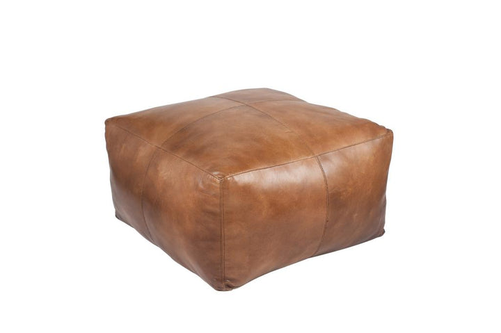 Matteo Natural Tan Leather Square Pouffe