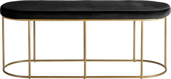 Nino Black Velvet and Gold Metal Bench