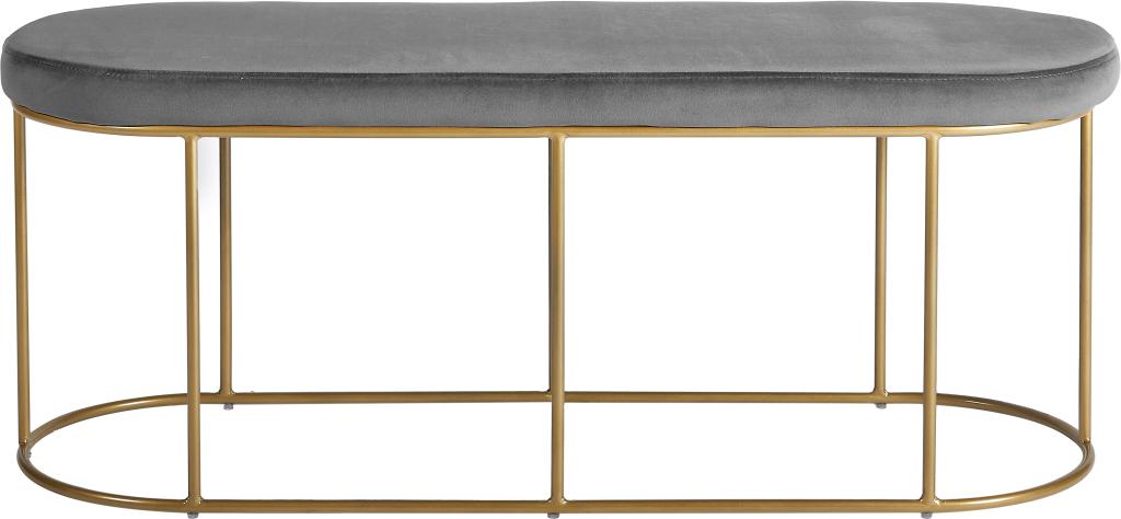 Nino Dove Grey Velvet and Gold Metal Bench