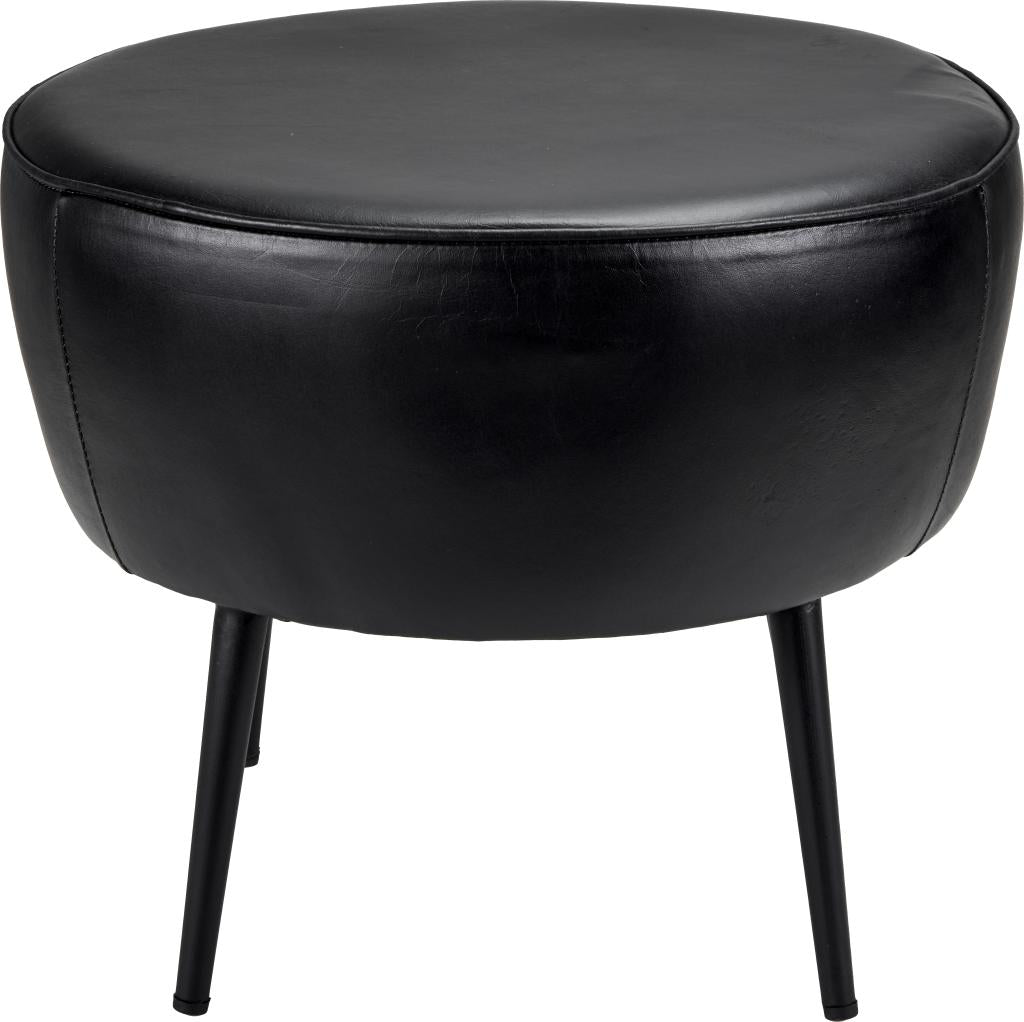 Donato Ash Black Leather and Black Metal Stool