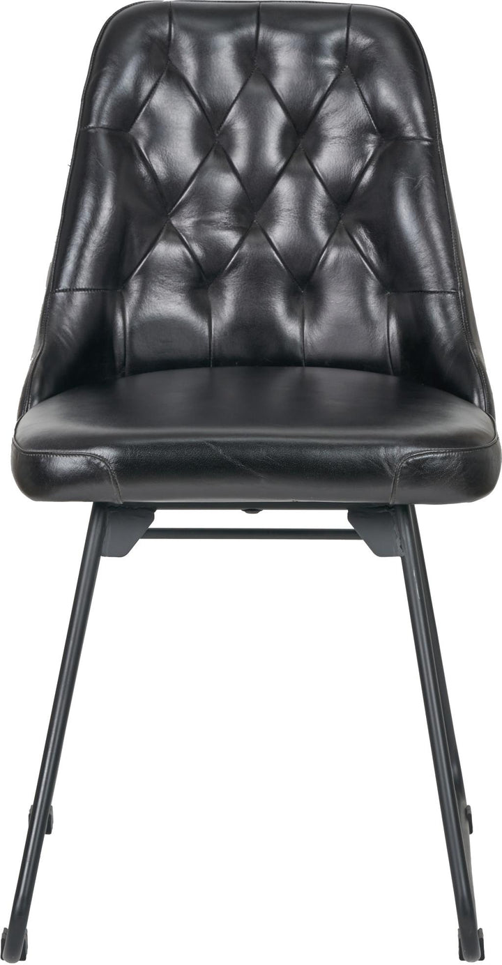 Camillo Ash Black Leather and Black Metal Diamond Back Dining Chair