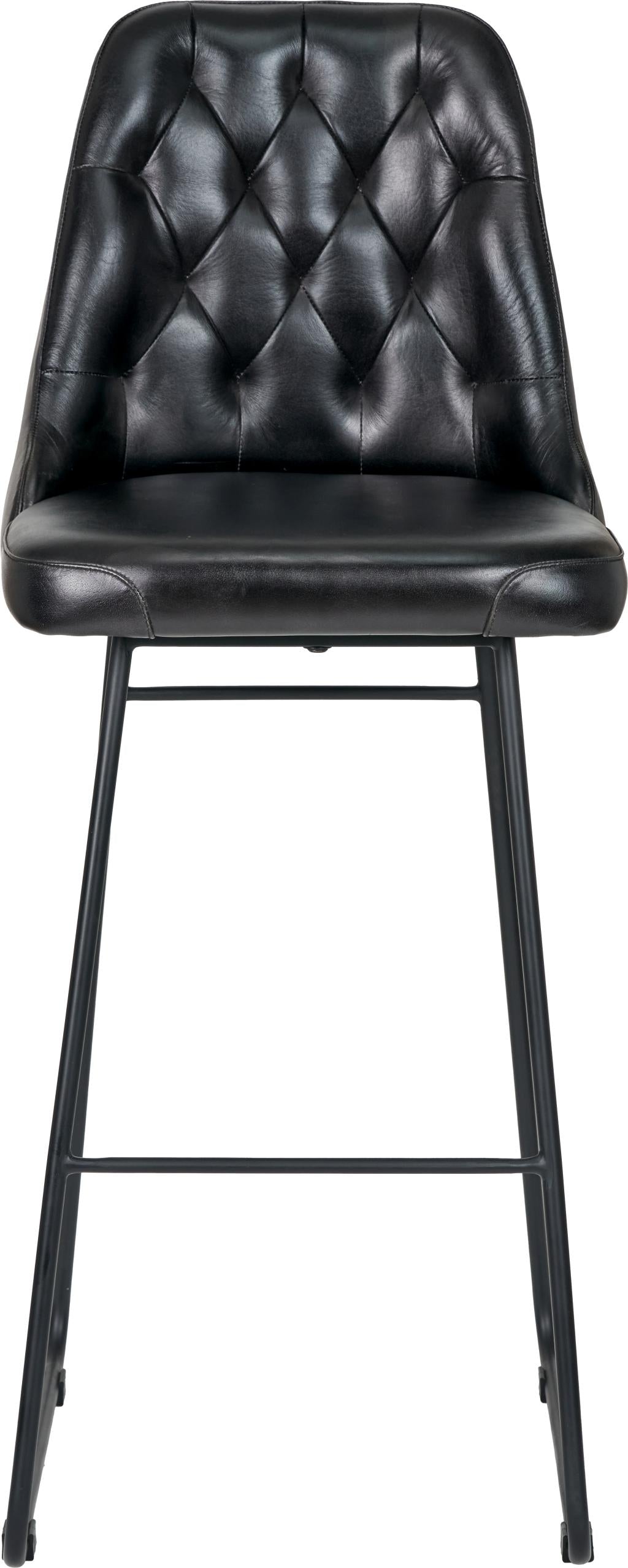 Camillo Ash Black Leather and Black Metal Diamond Back Bar Stool