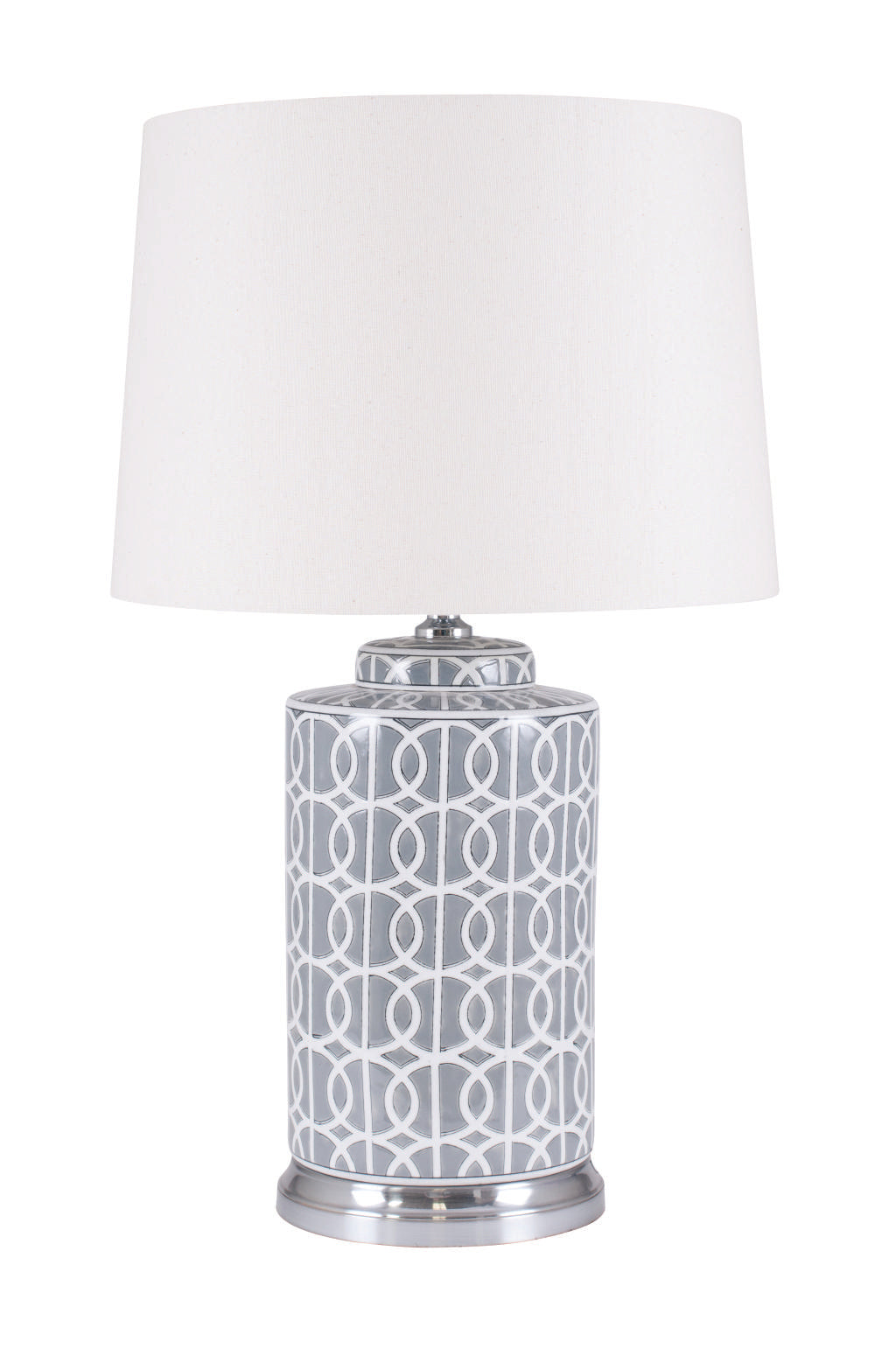 Aris Tall Grey and White Geo Pattern Table Lamp