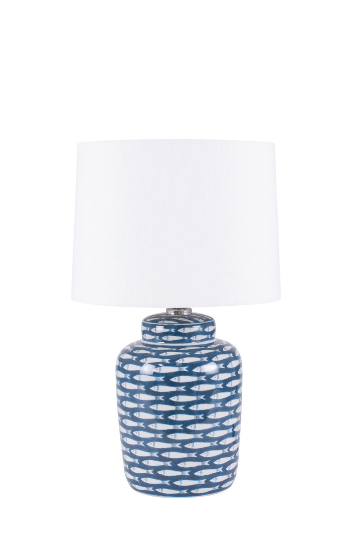 Schoal Blue and White Fish Detail Ceramic Table Lamp