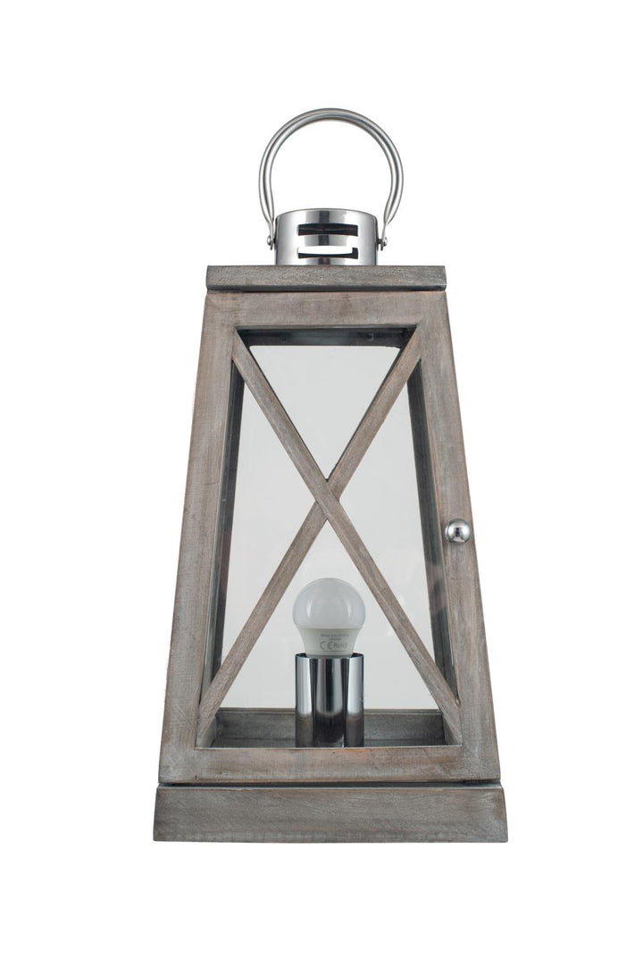 Devon Grey Wood and Chrome Lantern Table Lamp