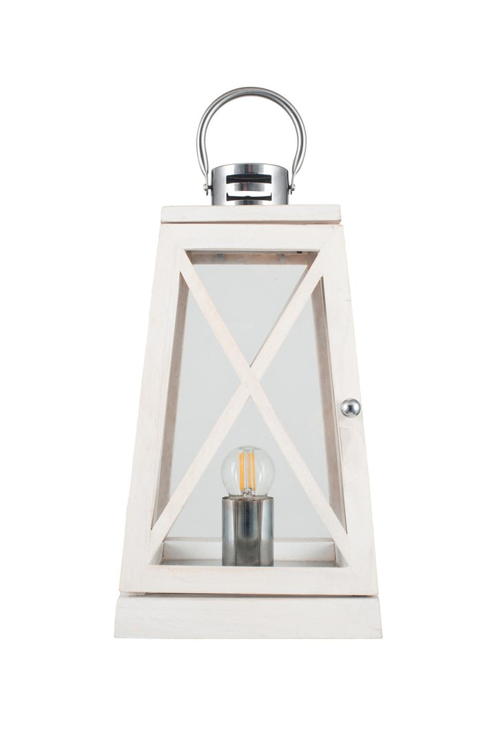 Devon White Wash and Chrome Lantern Table Lamp