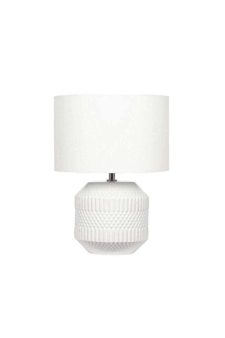 Meribel White Geo Textured Ceramic Table Lamp