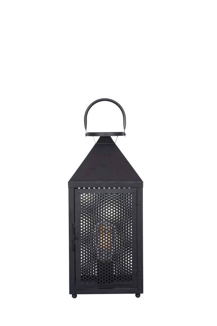 Folkstone Matt Black Metal Punched Lantern Table Lamp