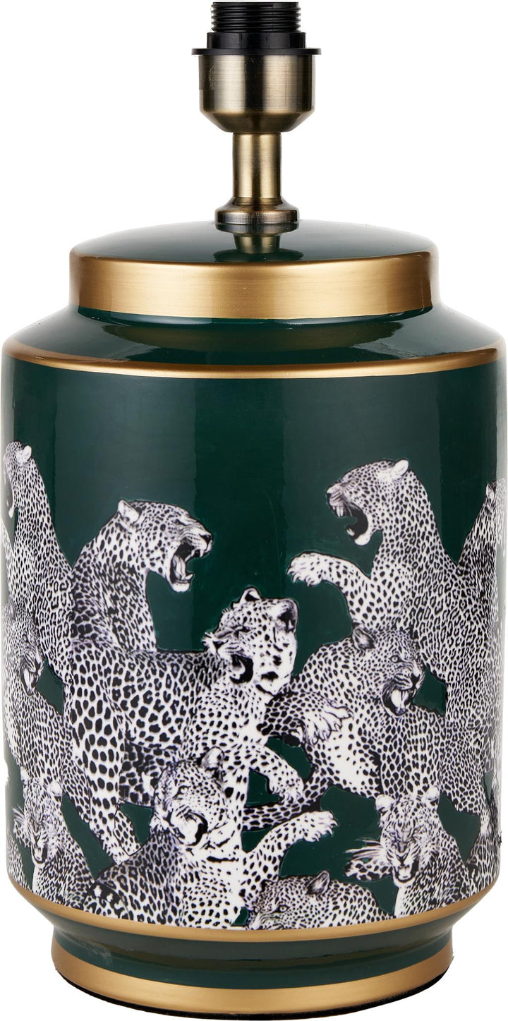 Saskia Forest Green Tall Cheetah Ceramic Table Lamp Base