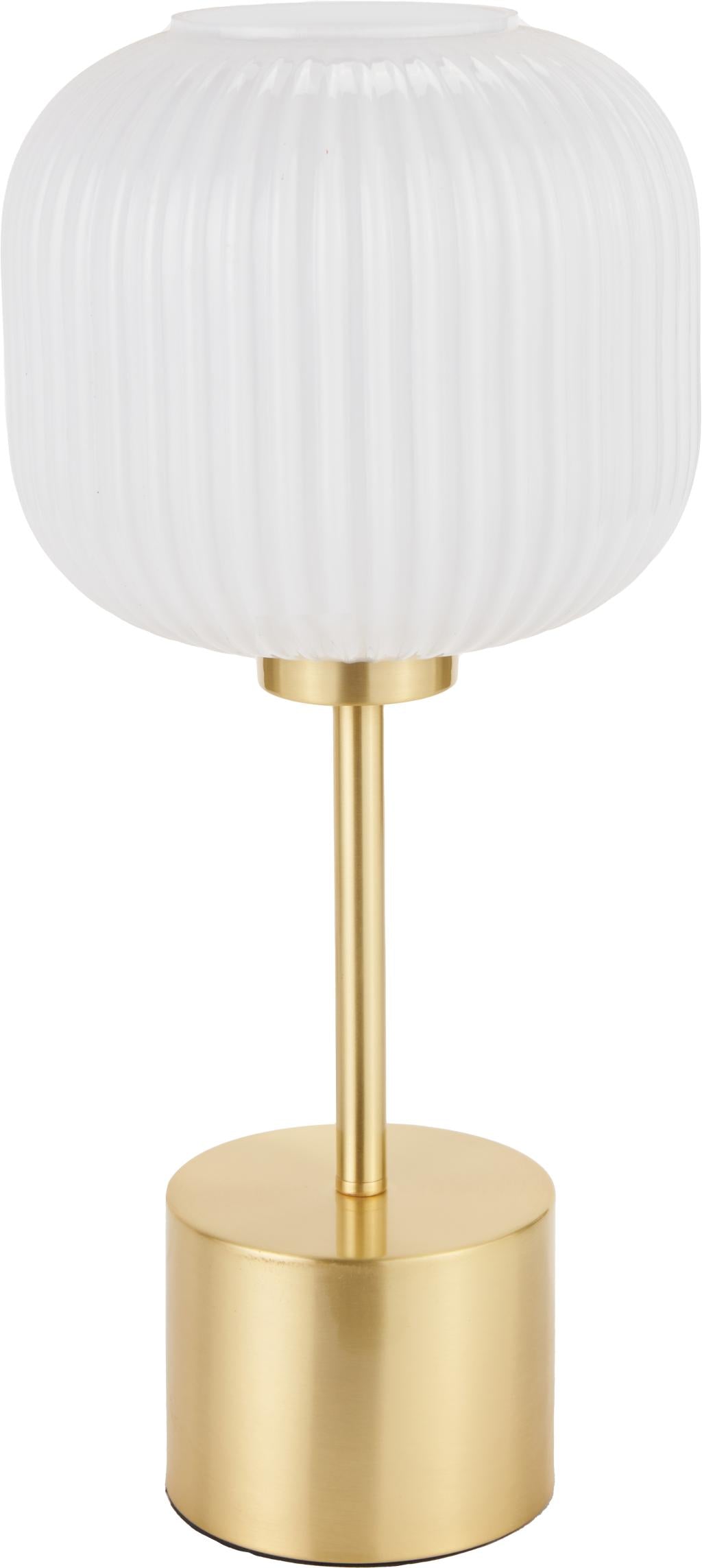 Bella White Ribbed Glass and Gold Metal Squoval Table Lamp