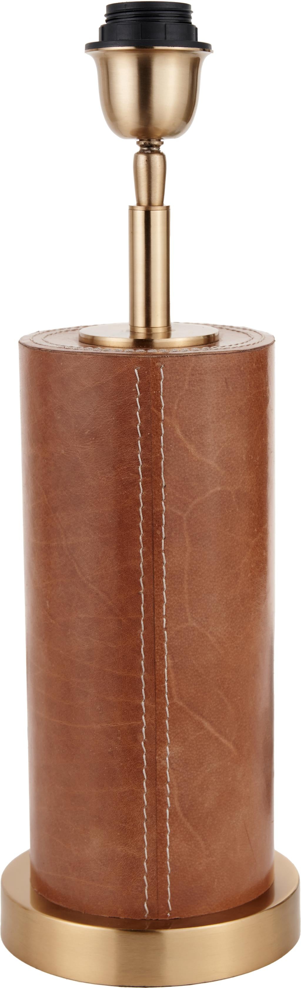 Laurence Tan Leather and Brass Cylindrical Table Lamp Base