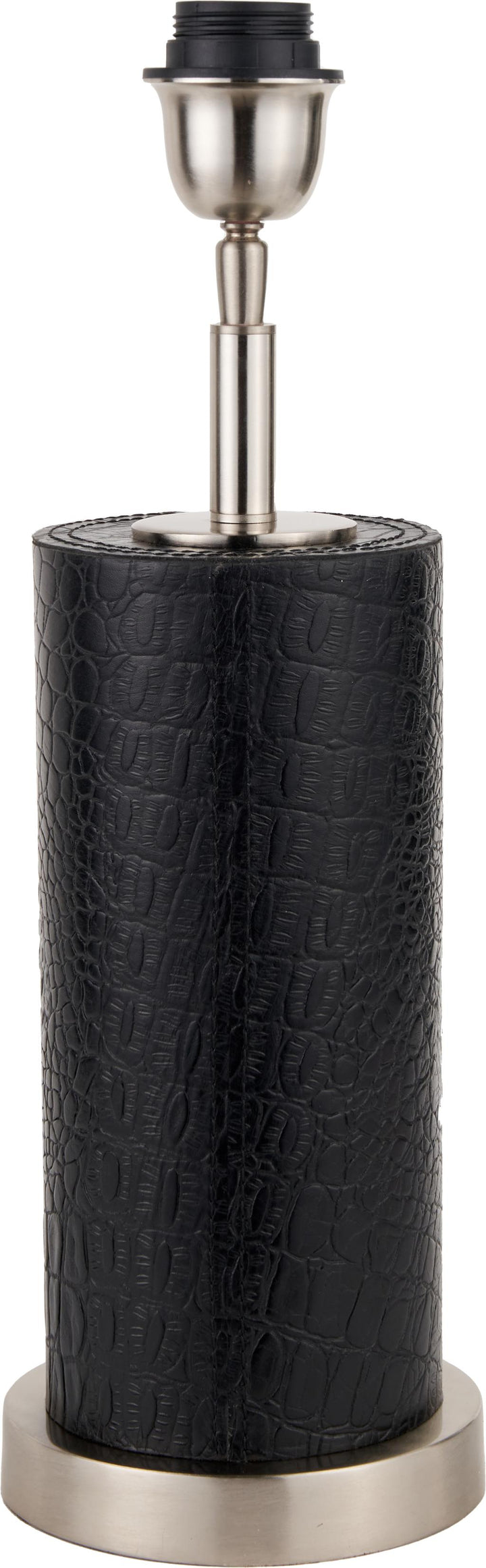 Laurence Black Croc Leather and Silver Cylindrical Table Lamp Base