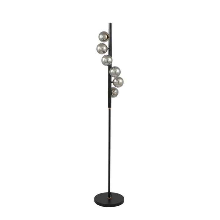 Blair Smoke Glass Ball and Black Metal Floor Lamp