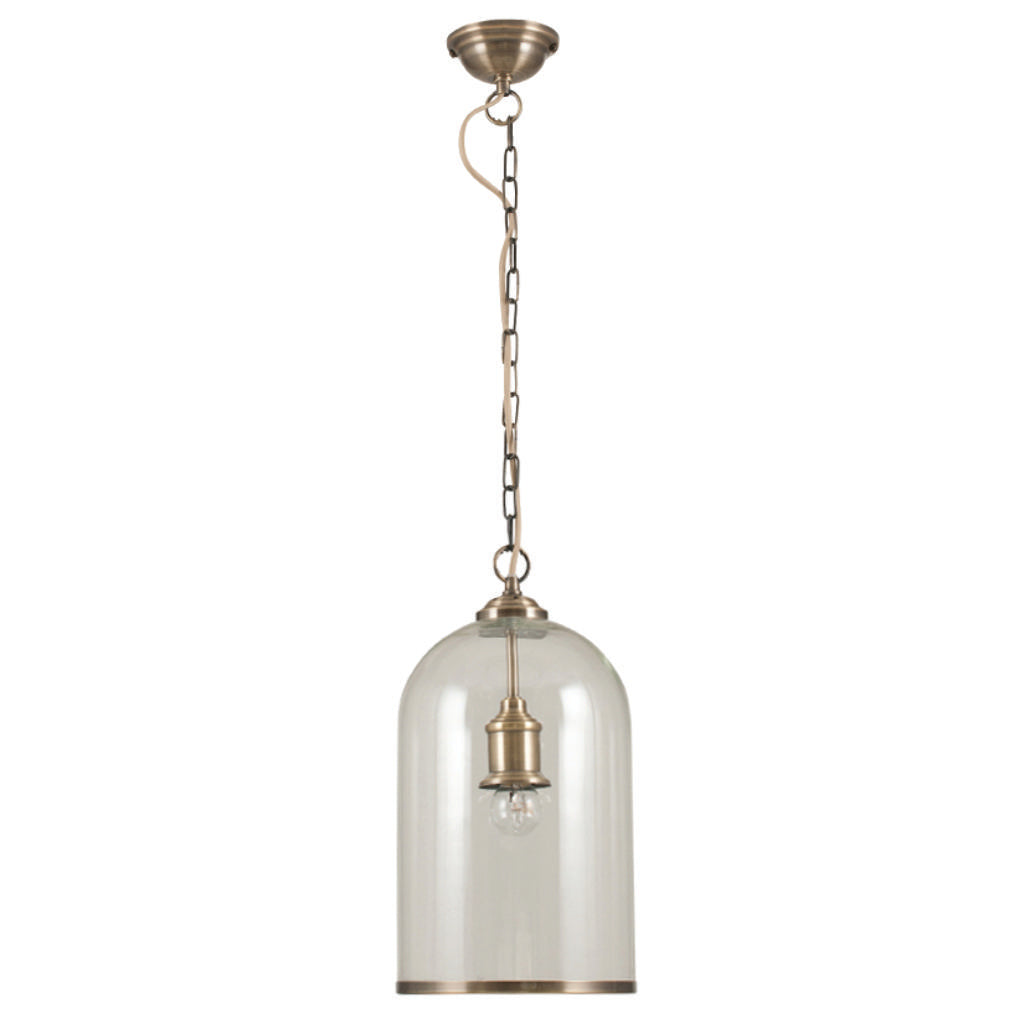 Cloche Clear Glass and Antique Brass Pendant