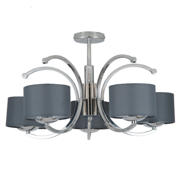 Arcadia Silver Metal Curved 5 Arm Semi Flush Pendant