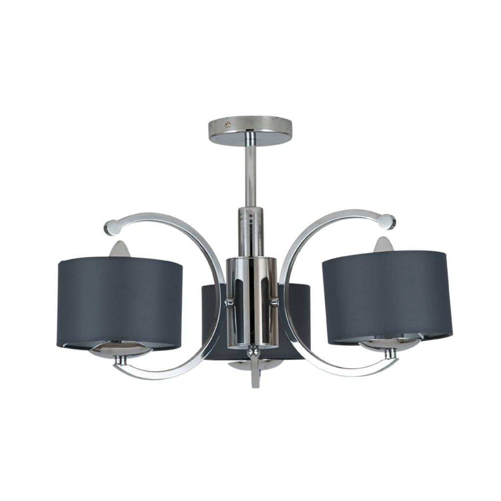 Arcadia Silver Metal Curved 3 Arm Semi Flush Pendant