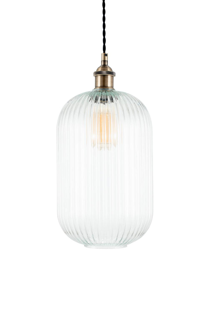 Abigail Clear Ribbed Glass Tall Pendant