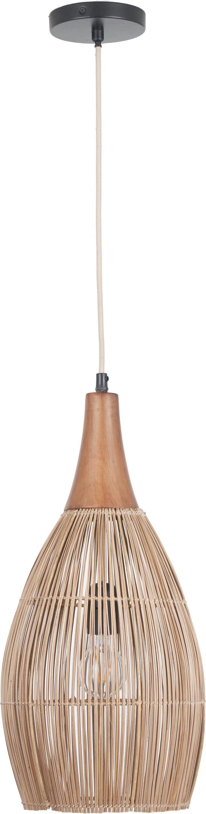 Ata Bamboo Effect and Wood Tall Dome Pendant