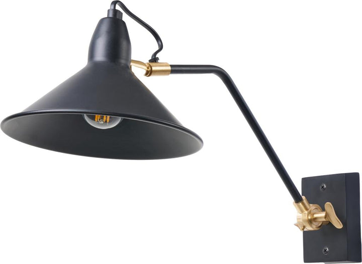 Canton Matt Black and Brass Metal Cone Wall Light