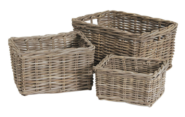 S/3 Grey Kubu Rectangular Basket Storage