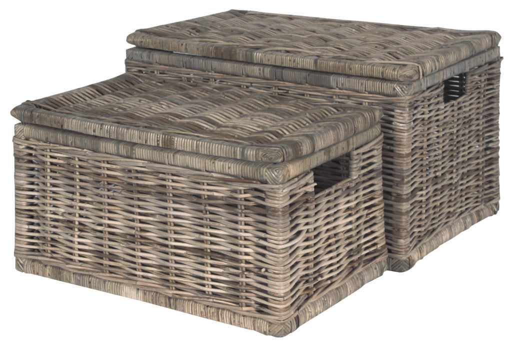 S/2 Grey Kubu Rectangular Basket Chests