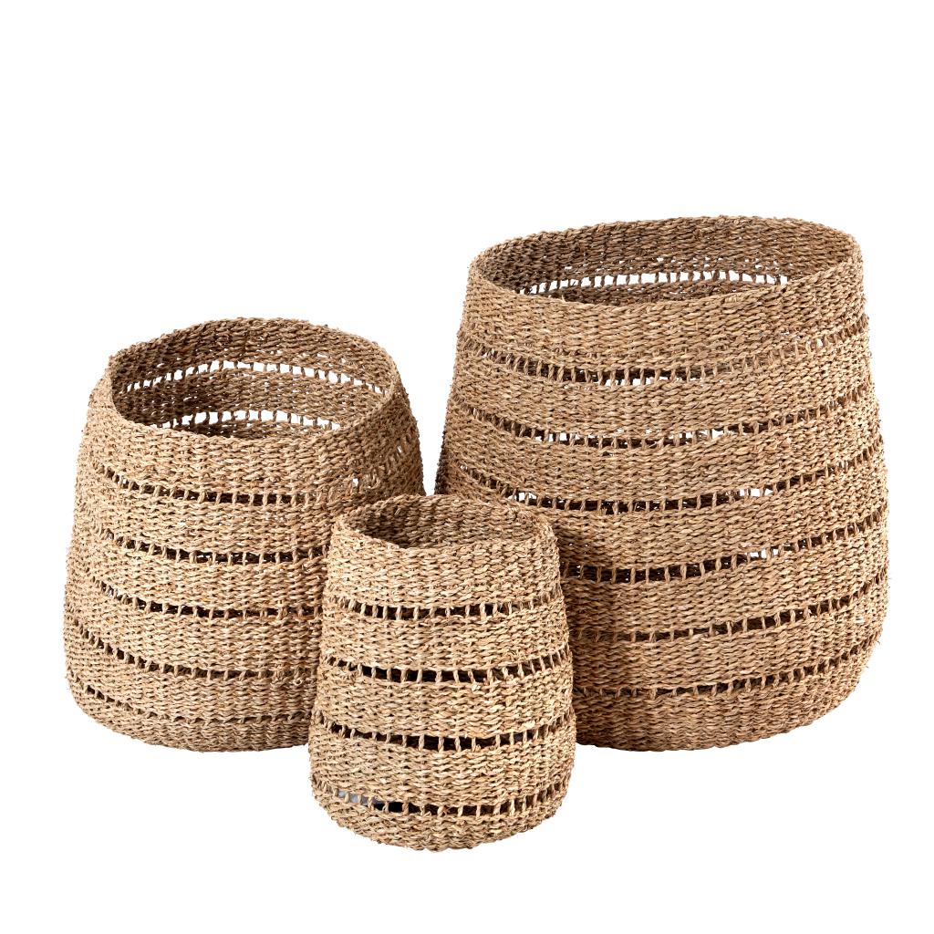 S/3 Seagrass Natural Round Baskets