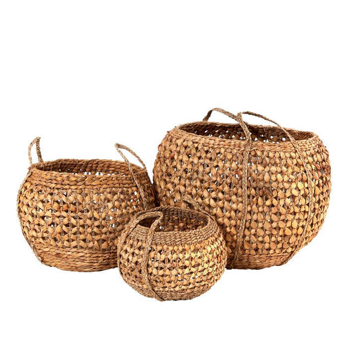 S/3 Water Hyacinth Round Handled Baskets