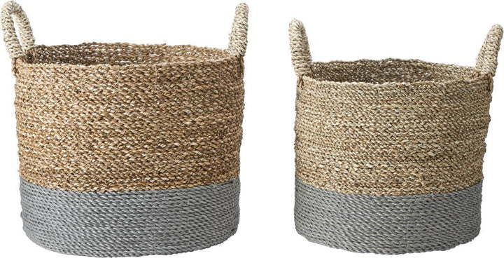 S/2 Banana Leaf Two Tone Natural and Grey Baskets