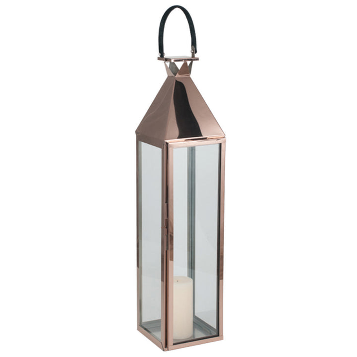 Copper Stainless Steel and Glass Lantern Large