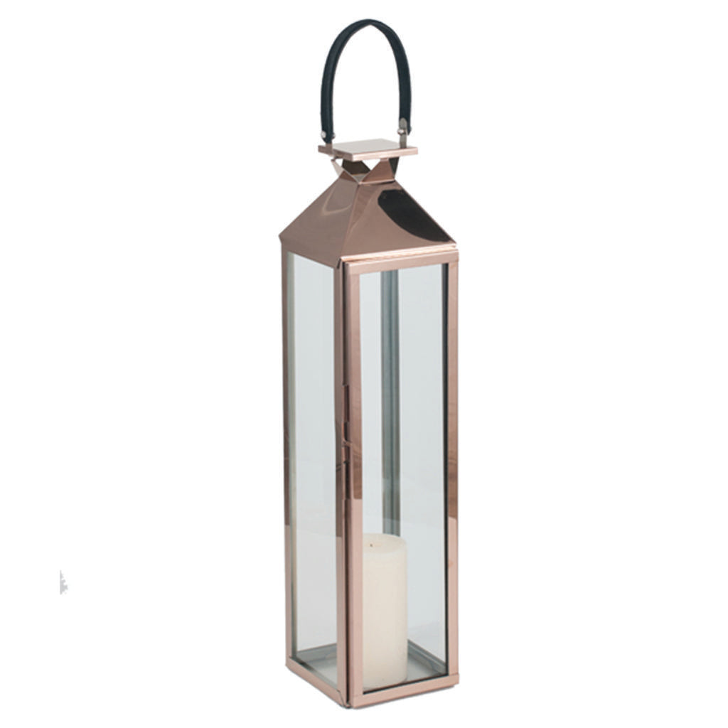 Copper Stainless Steel and Glass Lantern Medium