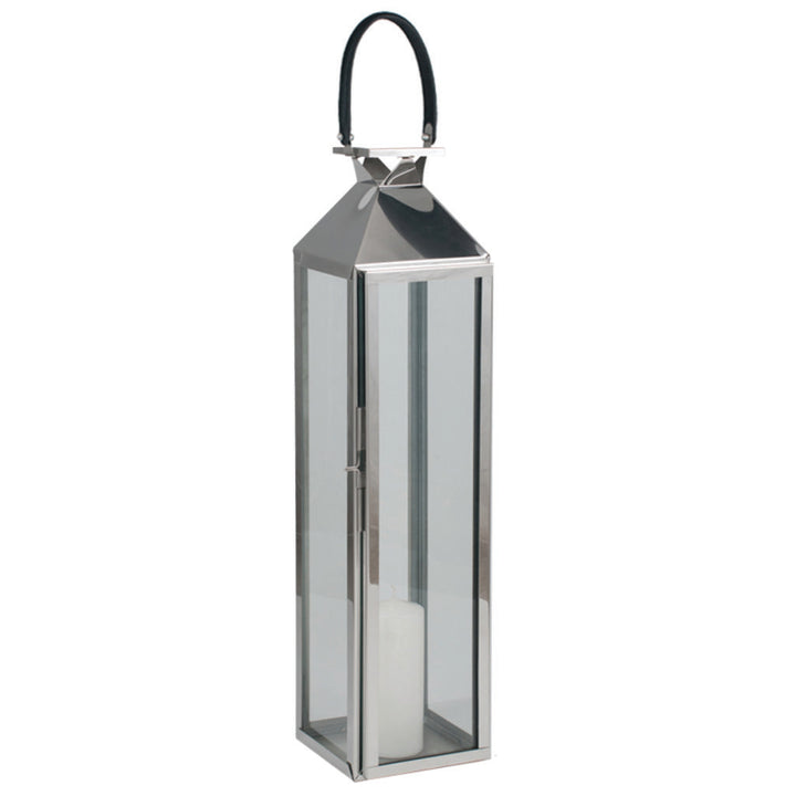 Silver Stainless Steel and Glass Lantern Medium