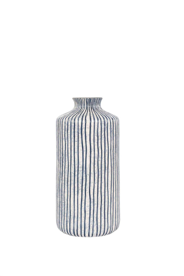 Bude Blue and White Stoneware Stripe Design Vase