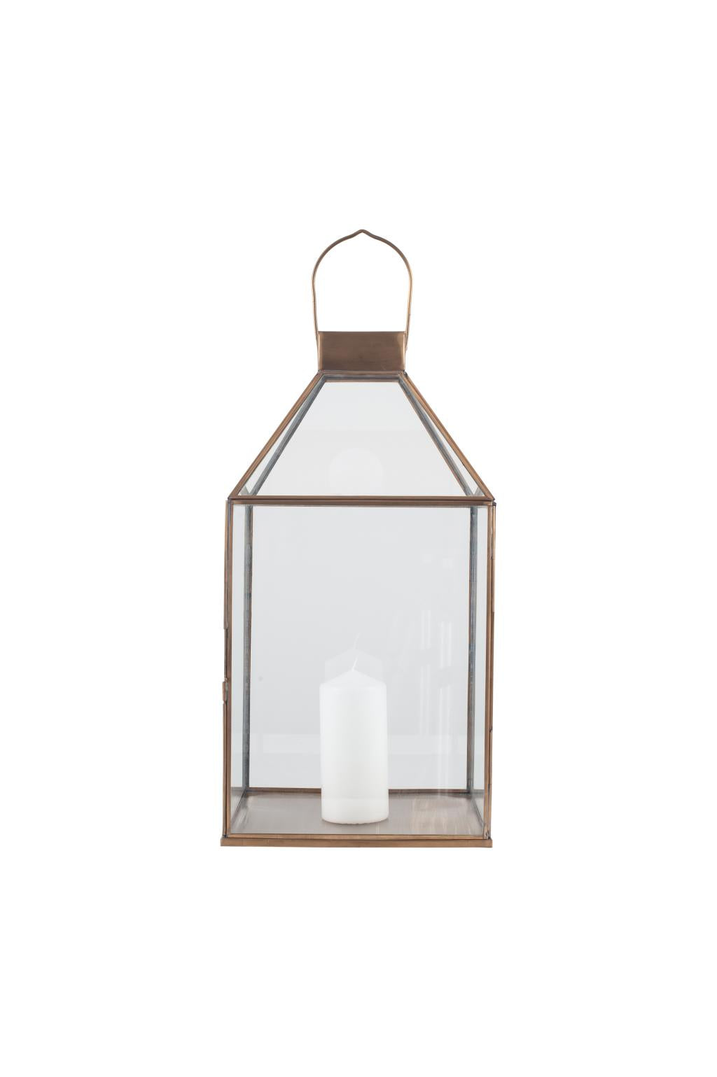 Shiny Brass Metal and Glass Square Lantern