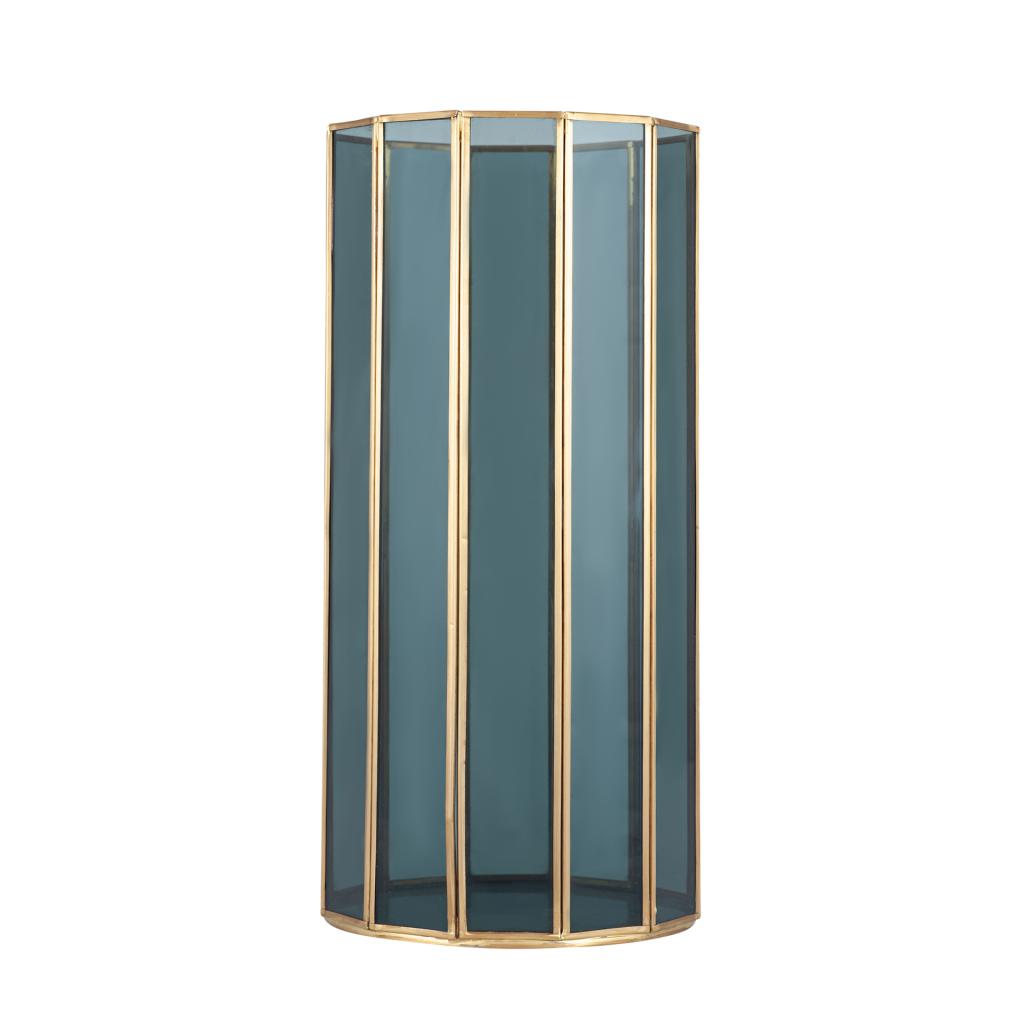 Brass Metal and Smoked Glass Panelled Tall Hurricane