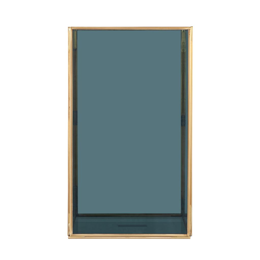 Brass Metal and Smoked Glass Panelled Square Hurricane Large