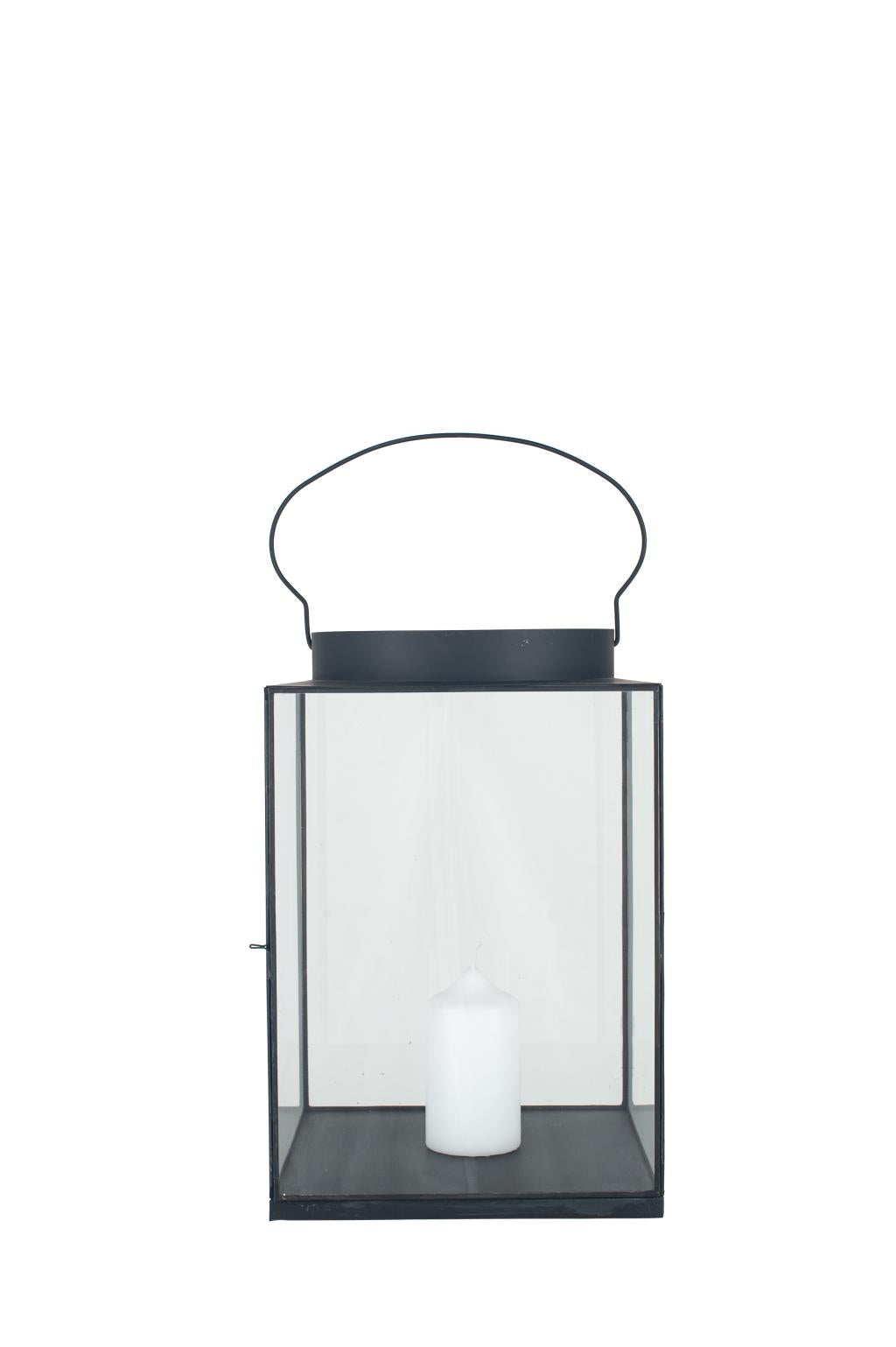 Black Metal and Glass Square Lantern Large