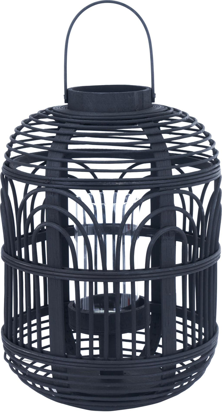 Black Bamboo and Glass Lantern Small