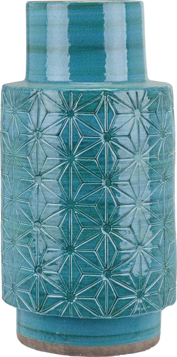 Sidra Aquamarine Stoneware Etch Detail Vase