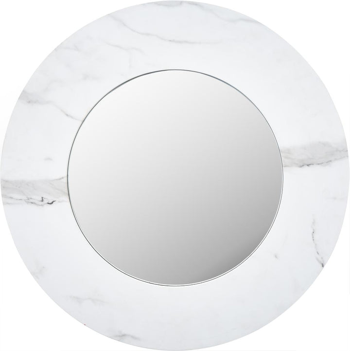 White Marble Effect Wood Veneer Round Wall Mirror