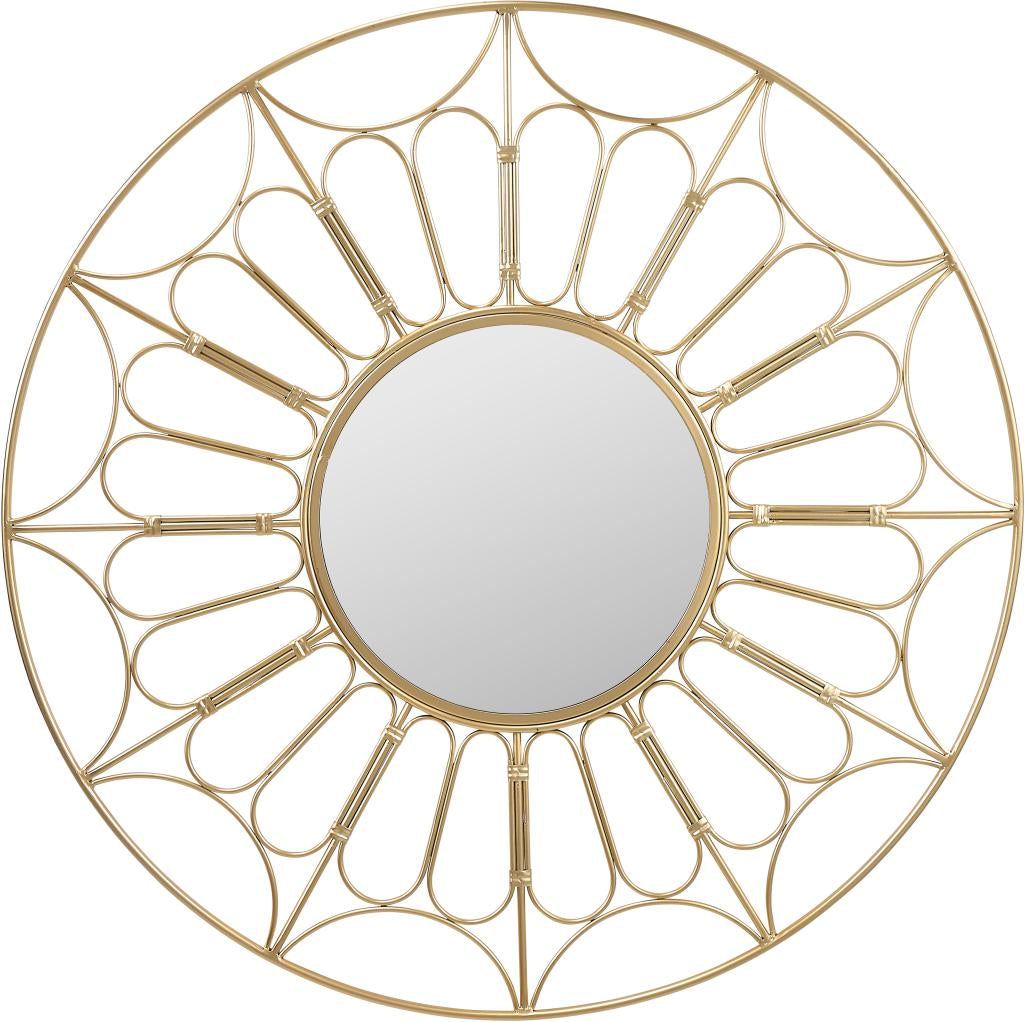 Gold Metal Cane Design Round Wall Mirror