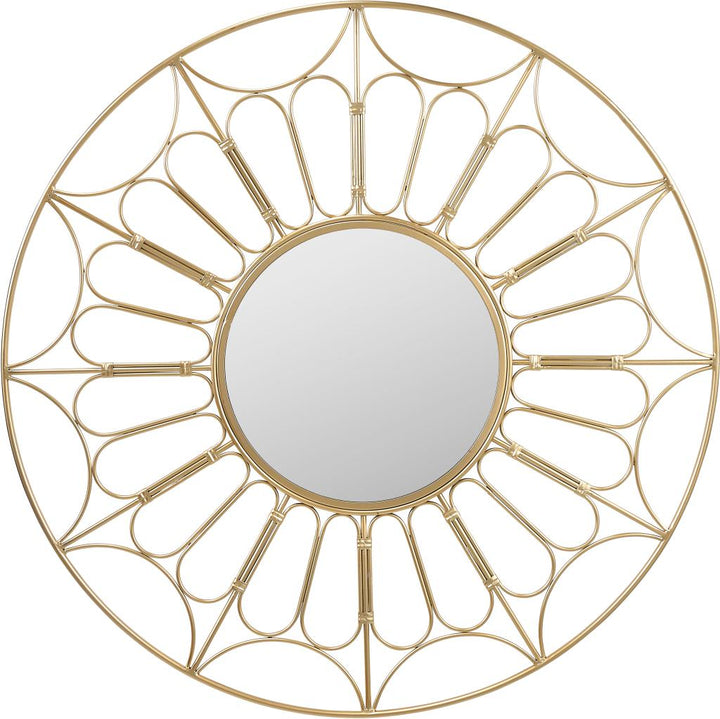 Gold Metal Cane Design Round Wall Mirror