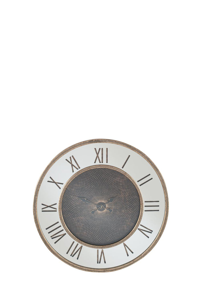 Antique Gold Wood and Geo Print Mirror Wall Clock