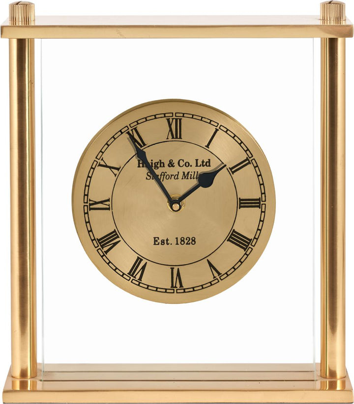 Gold Metal and Glass Floating Clock Face Square Table Clock