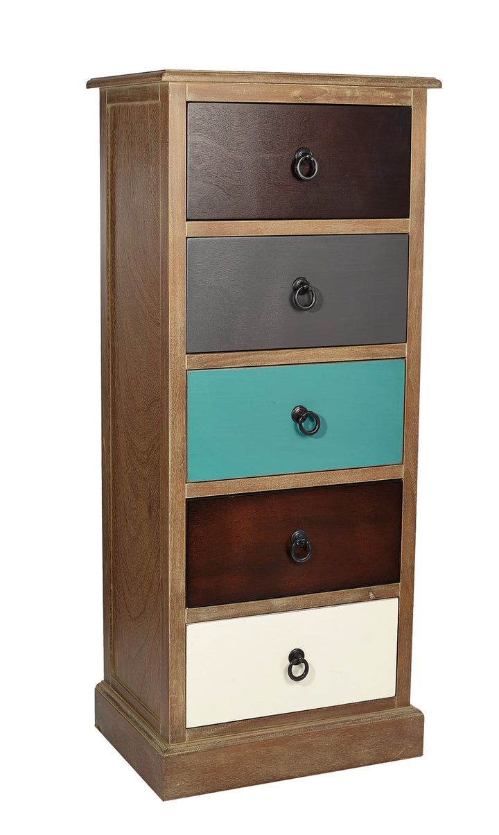 Loft Blue Multicoloured Pine Wood 5 Drawer Unit