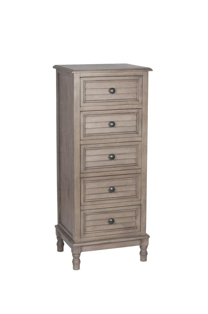 Ashwell Taupe Pine Wood 5 Drawer Tall Boy