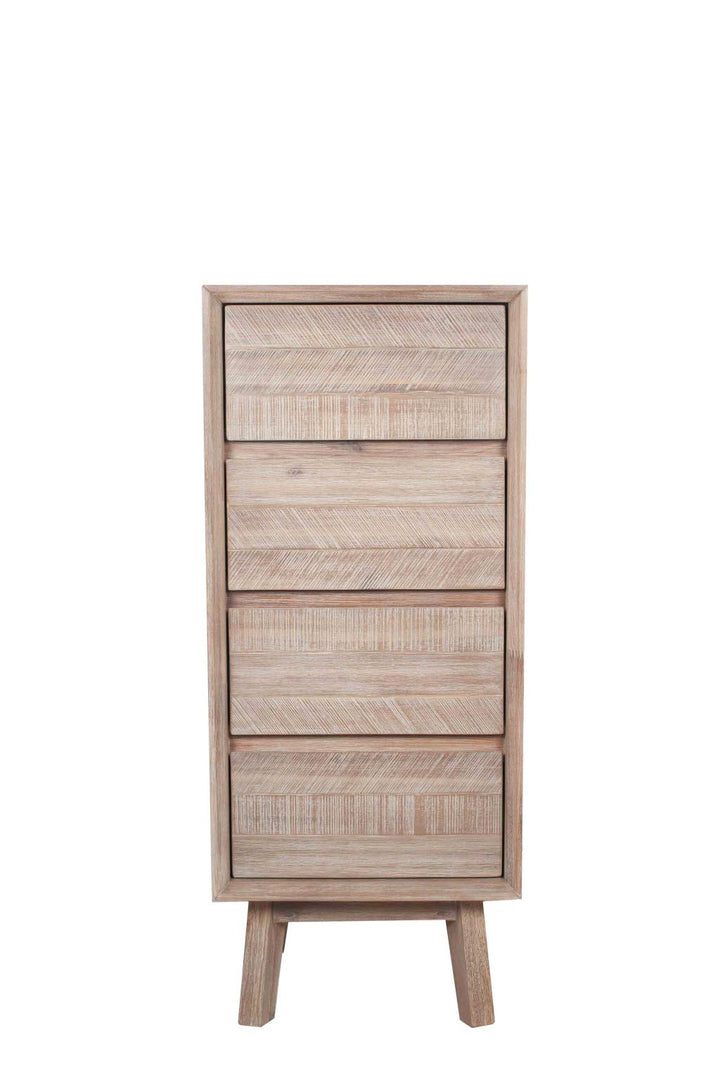 Kalmar Sand Wash Acacia Wood 4 Drawer Tall Boy