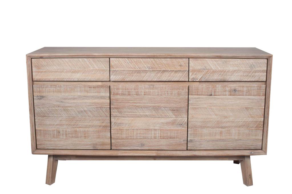 Kalmar Sand Wash Acacia Wood 3 Drawer 3 Door Sideboard