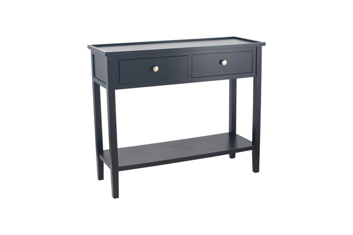 Chelmsford Satin Black Pine Wood 2 Drawer Console Table